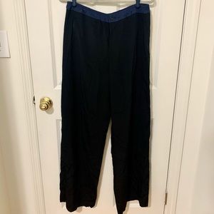 Vince Black Silk Wide Leg Pants with Navy Details